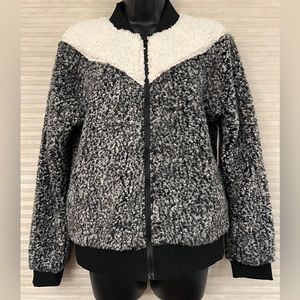 NWT HEM & THREAD Black and Ivory SHERPA Zip Up Bomber Jacket size SMALL